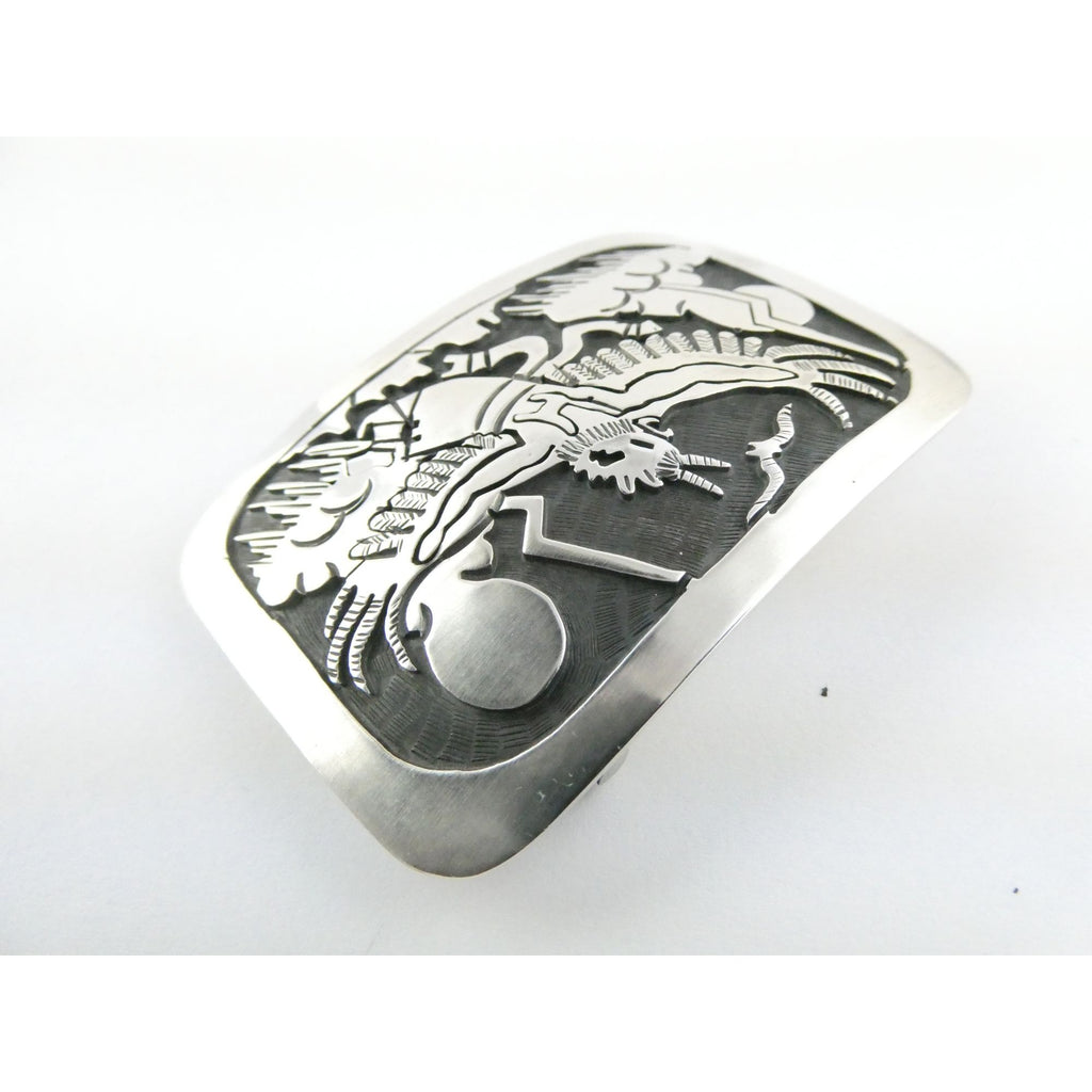 Southwestern Native Signed BJ Sterling Silver Thunder Eagle Dancer Belt Buckle