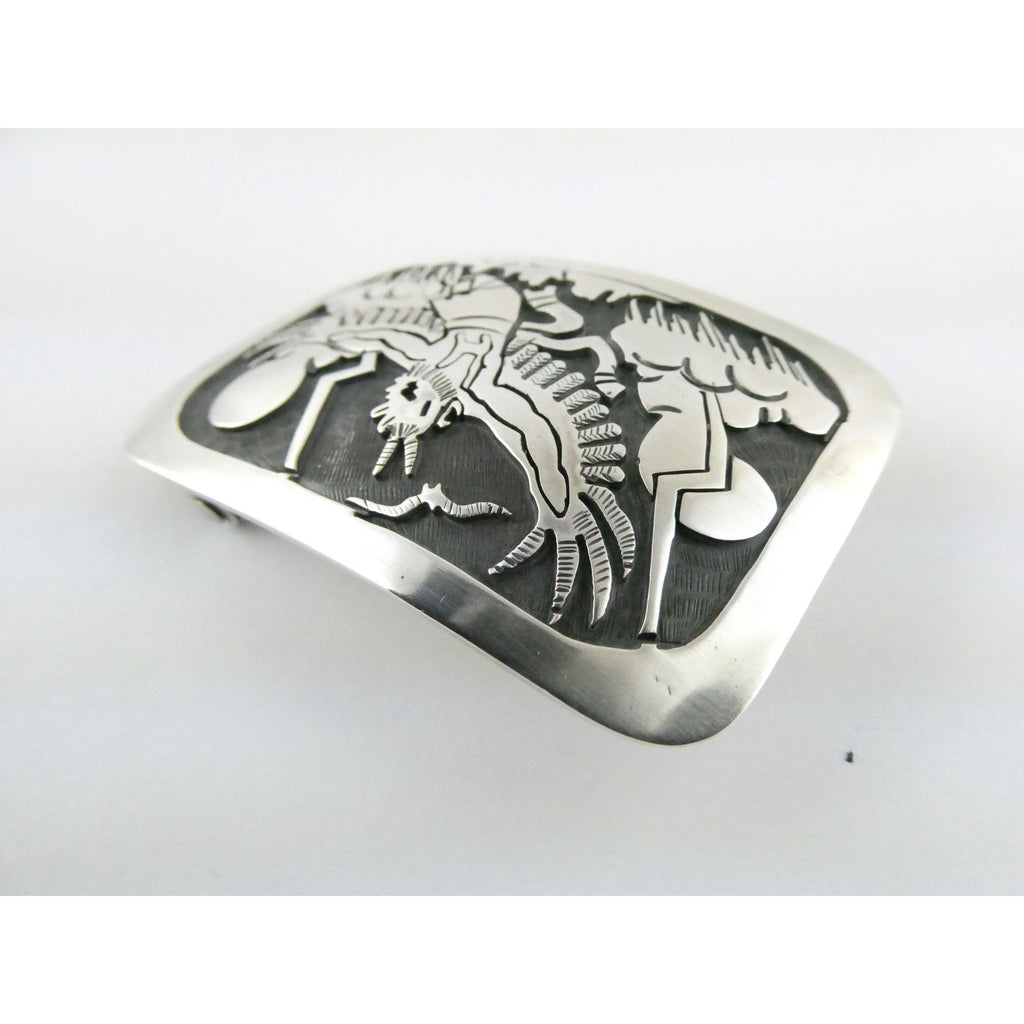 Southwestern Native Signed BJ Sterling Silver Thunder Eagle Dancer Belt Buckle