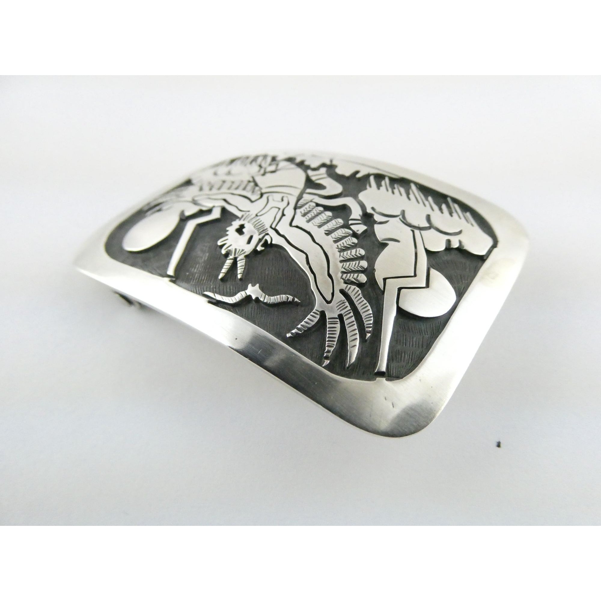 Southwestern Native Signed BJ Sterling Silver Thunder Eagle Dancer Belt Buckle