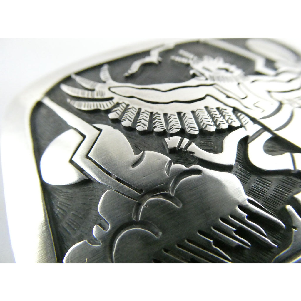 Southwestern Native Signed BJ Sterling Silver Thunder Eagle Dancer Belt Buckle