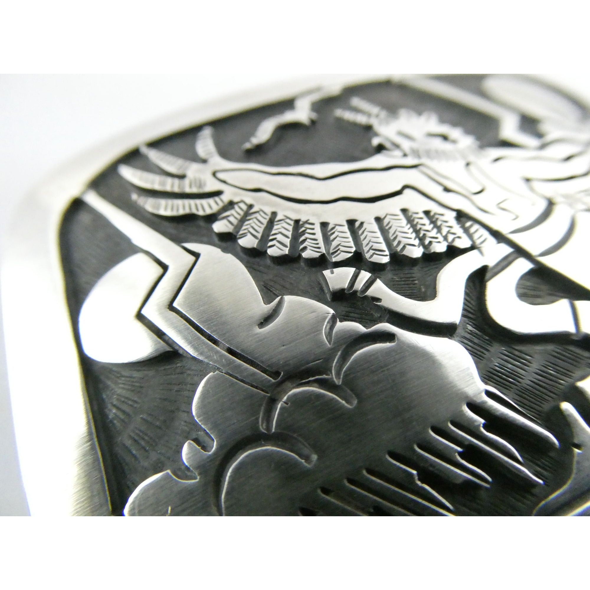 Southwestern Native Signed BJ Sterling Silver Thunder Eagle Dancer Belt Buckle
