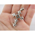 STS Sterling Silver Blue Topaz Ornate Cross Design Pendant 4.3g 41mm Length