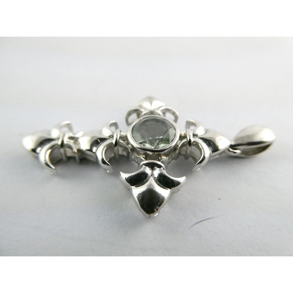 STS Sterling Silver Blue Topaz Ornate Cross Design Pendant 4.3g 41mm Length