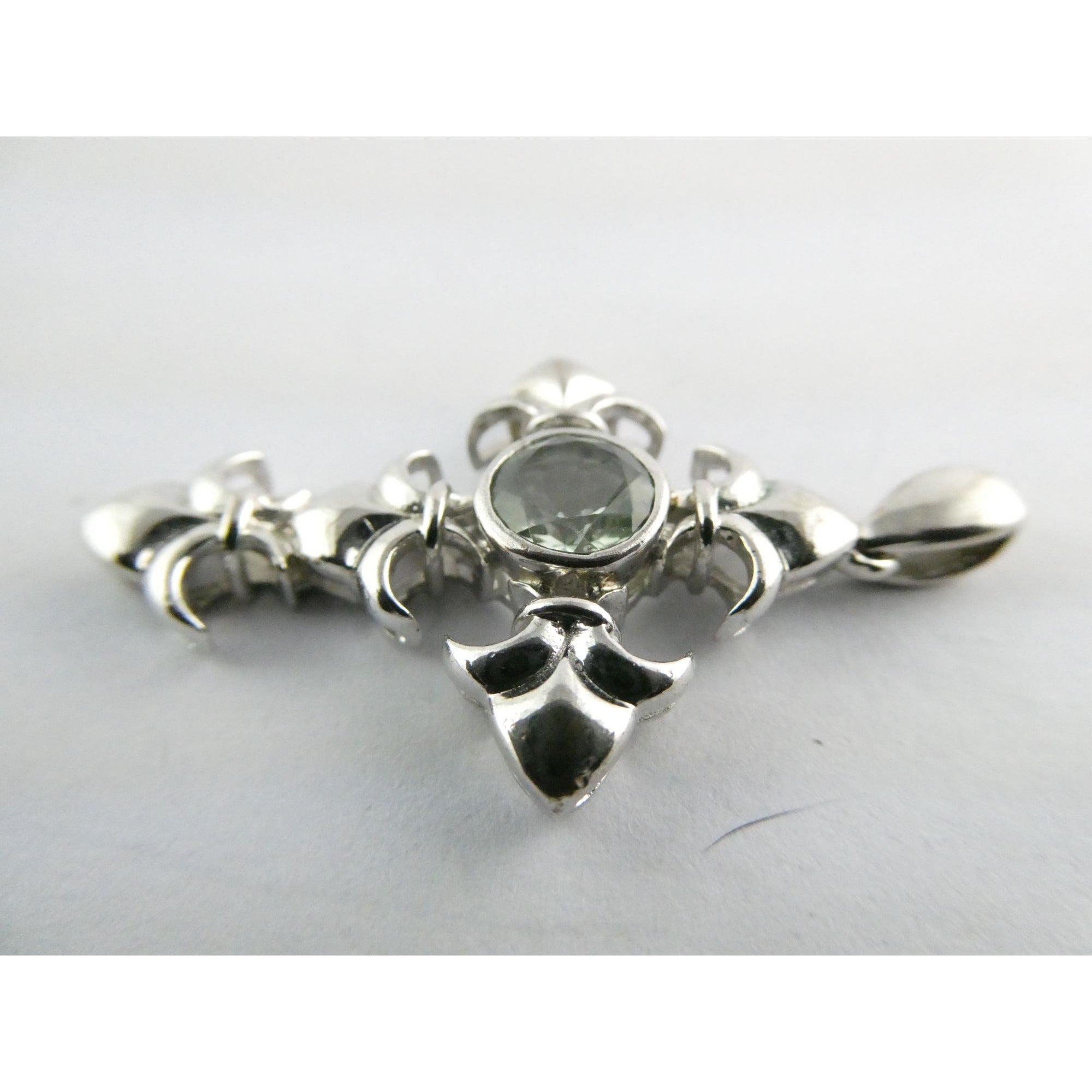 STS Sterling Silver Blue Topaz Ornate Cross Design Pendant 4.3g 41mm Length