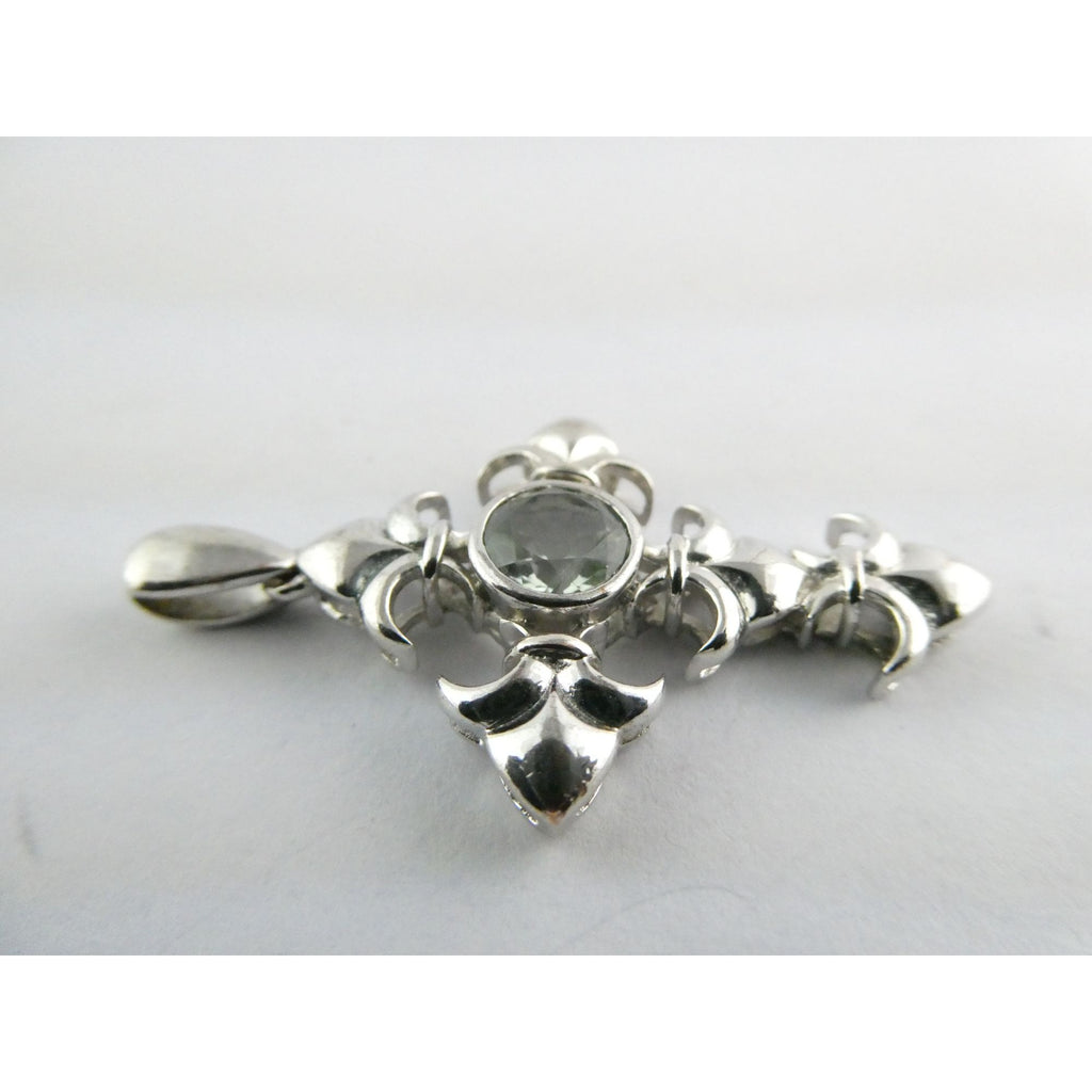 STS Sterling Silver Blue Topaz Ornate Cross Design Pendant 4.3g 41mm Length