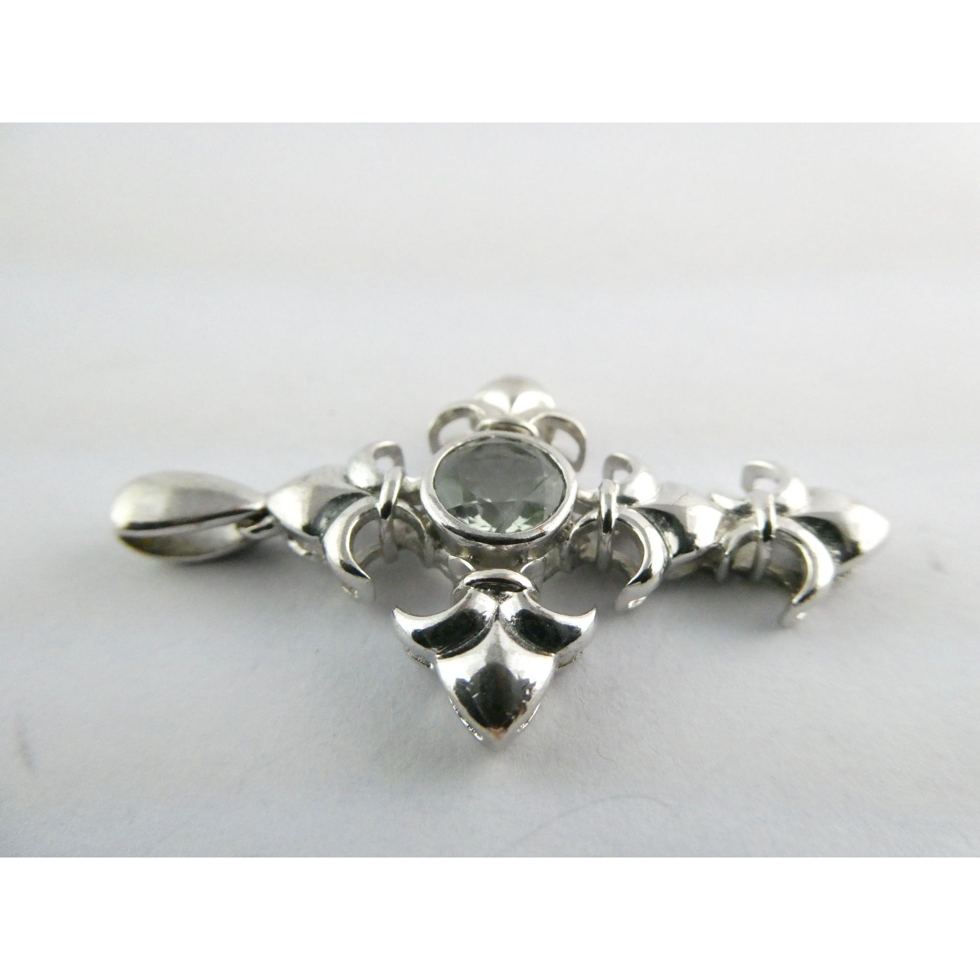 STS Sterling Silver Blue Topaz Ornate Cross Design Pendant 4.3g 41mm Length