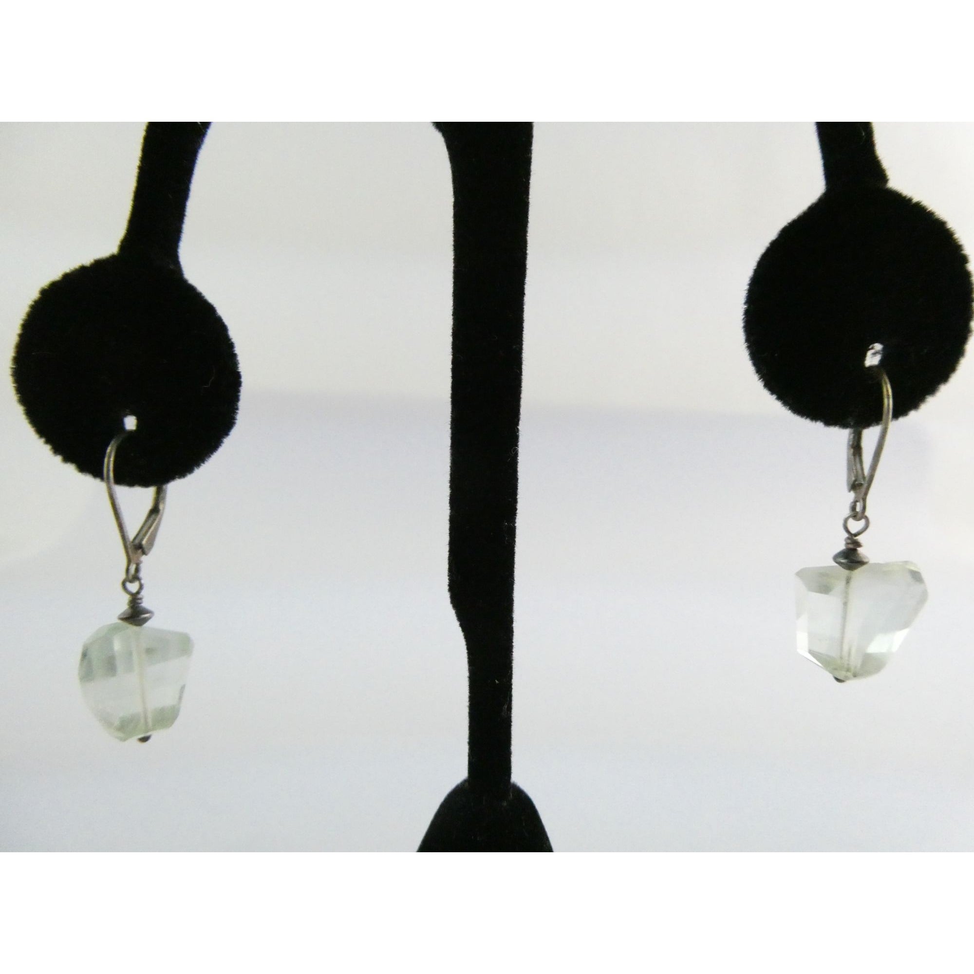 Vintage Sterling Silver Faceted Rock Crystal Quartz Dangling Earrings 4g 32mm