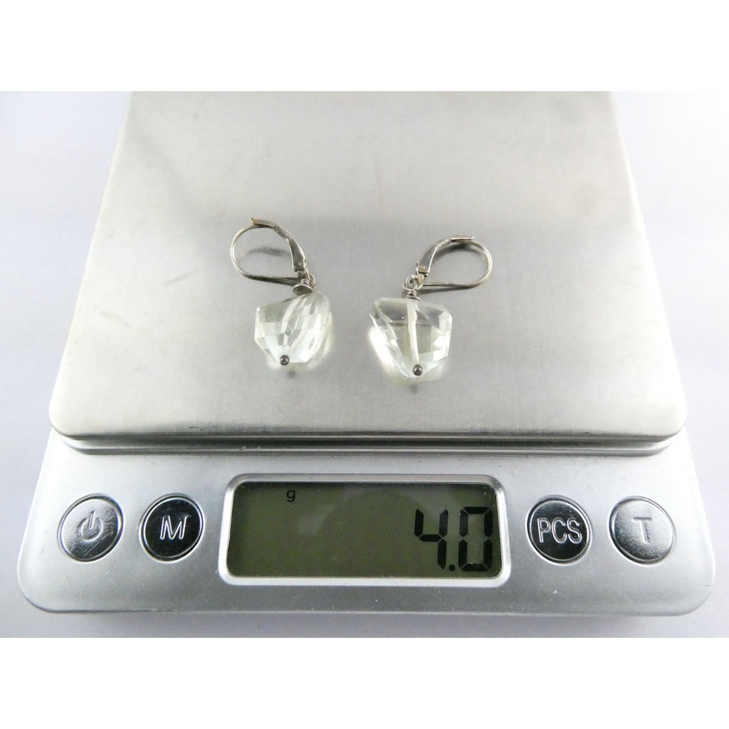 Vintage Sterling Silver Faceted Rock Crystal Quartz Dangling Earrings 4g 32mm
