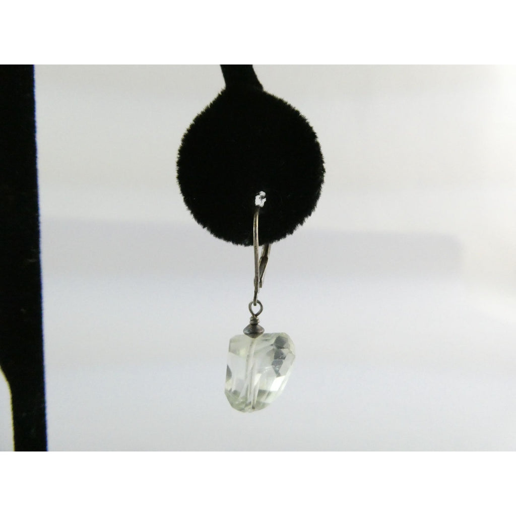 Vintage Sterling Silver Faceted Rock Crystal Quartz Dangling Earrings 4g 32mm