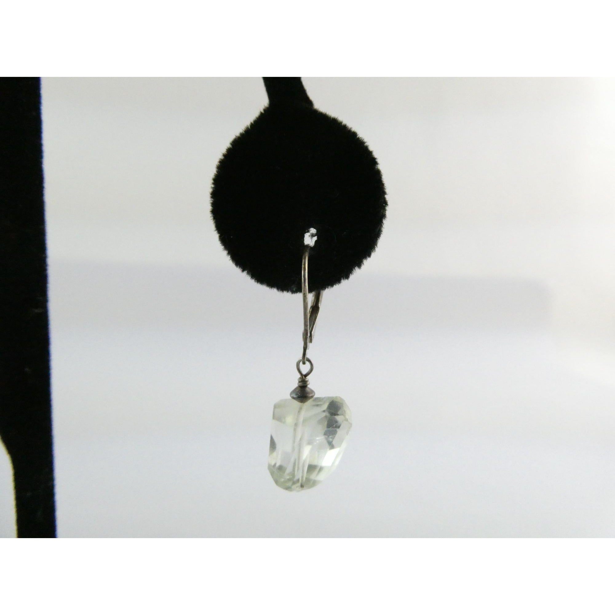 Vintage Sterling Silver Faceted Rock Crystal Quartz Dangling Earrings 4g 32mm