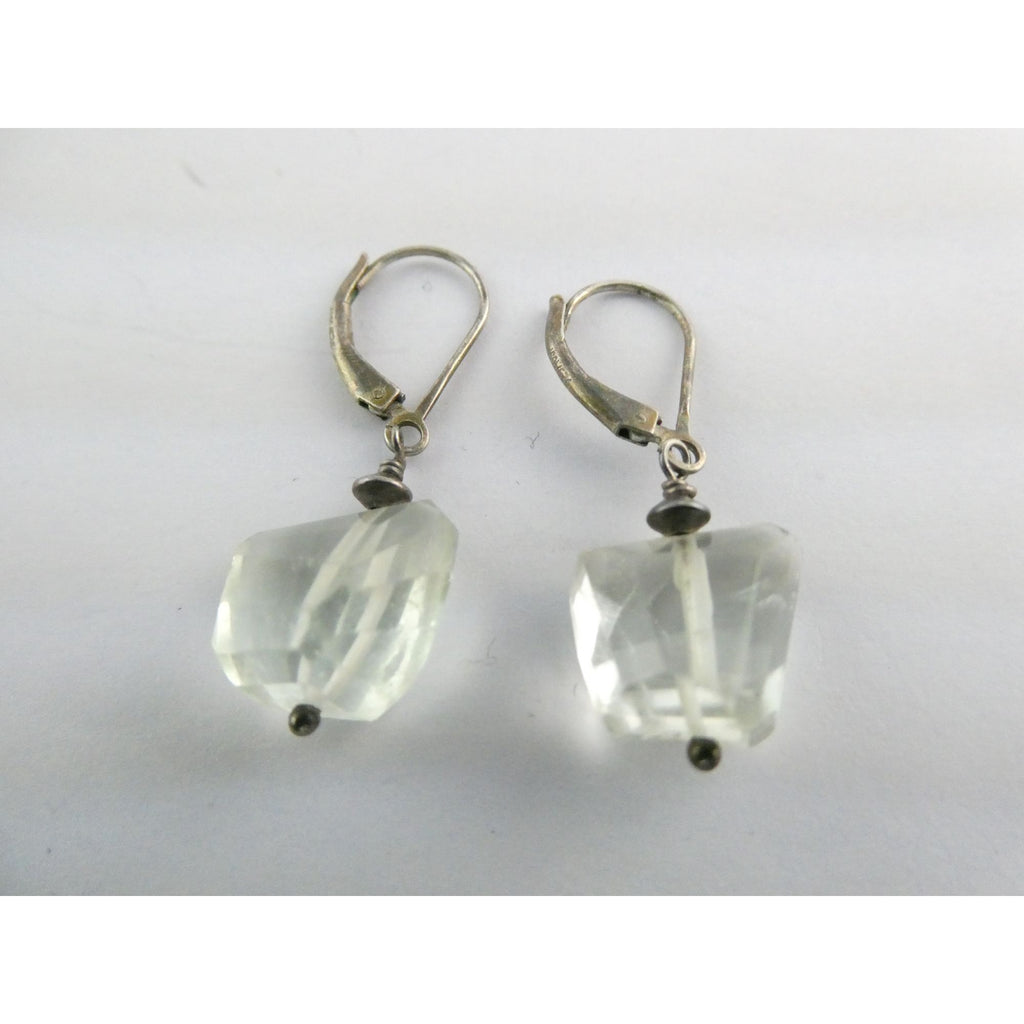 Vintage Sterling Silver Faceted Rock Crystal Quartz Dangling Earrings 4g 32mm