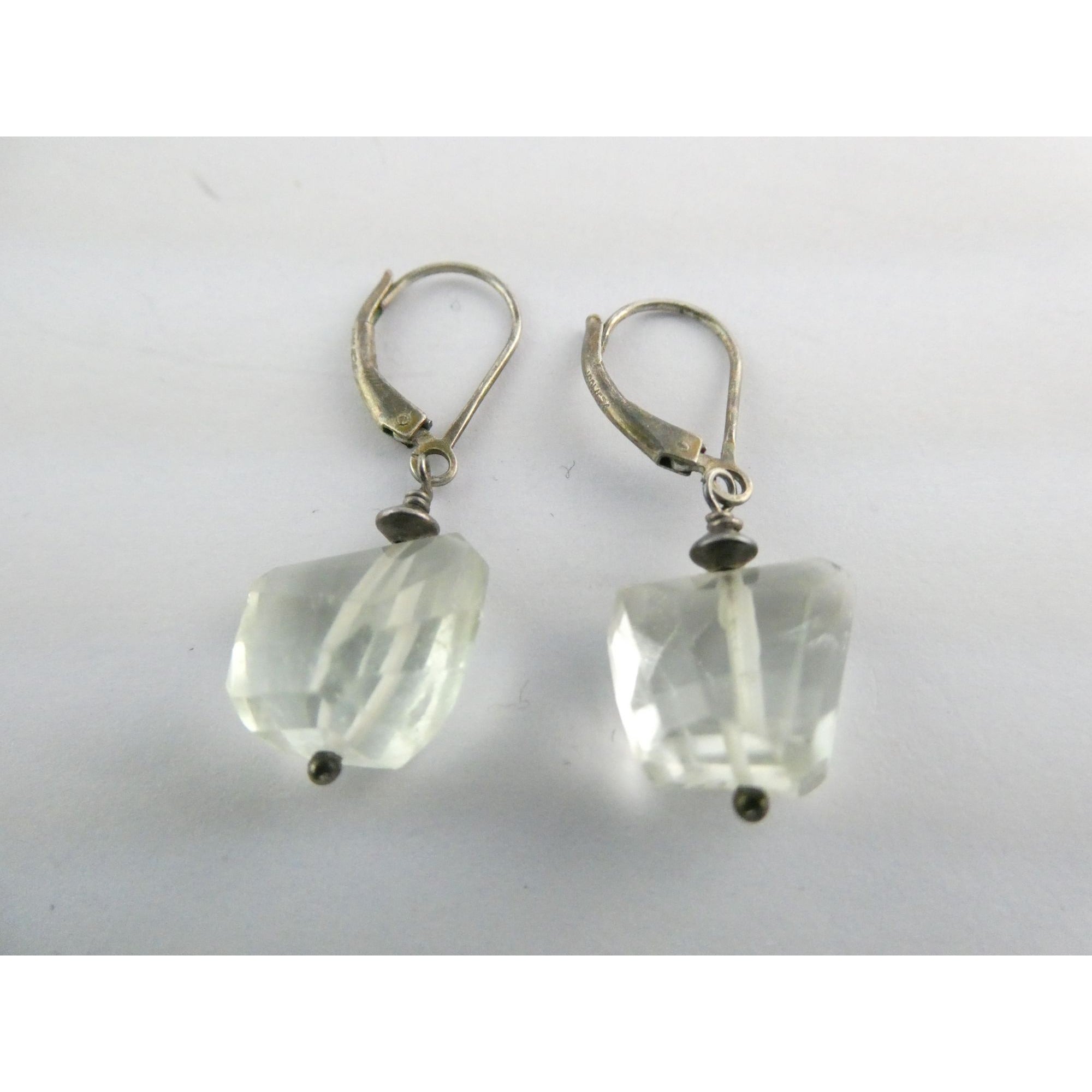 Vintage Sterling Silver Faceted Rock Crystal Quartz Dangling Earrings 4g 32mm