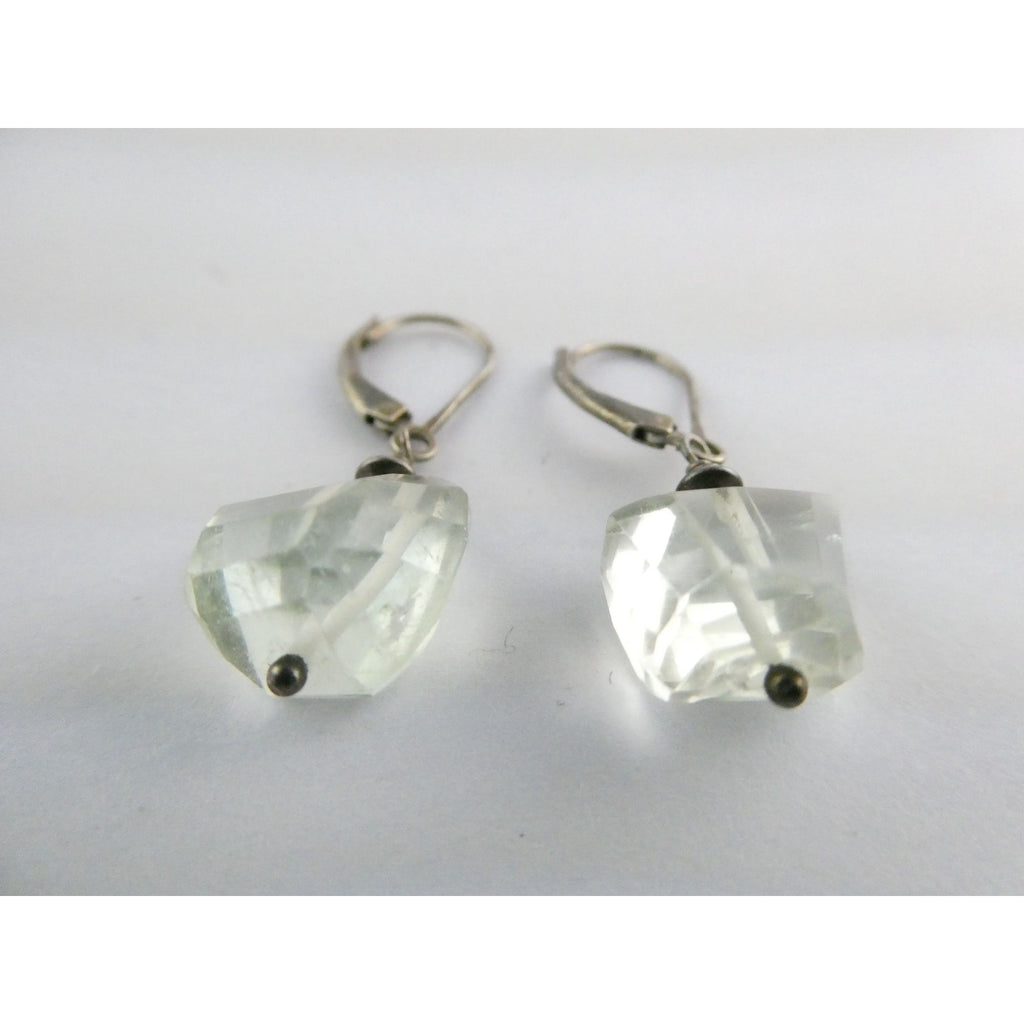 Vintage Sterling Silver Faceted Rock Crystal Quartz Dangling Earrings 4g 32mm