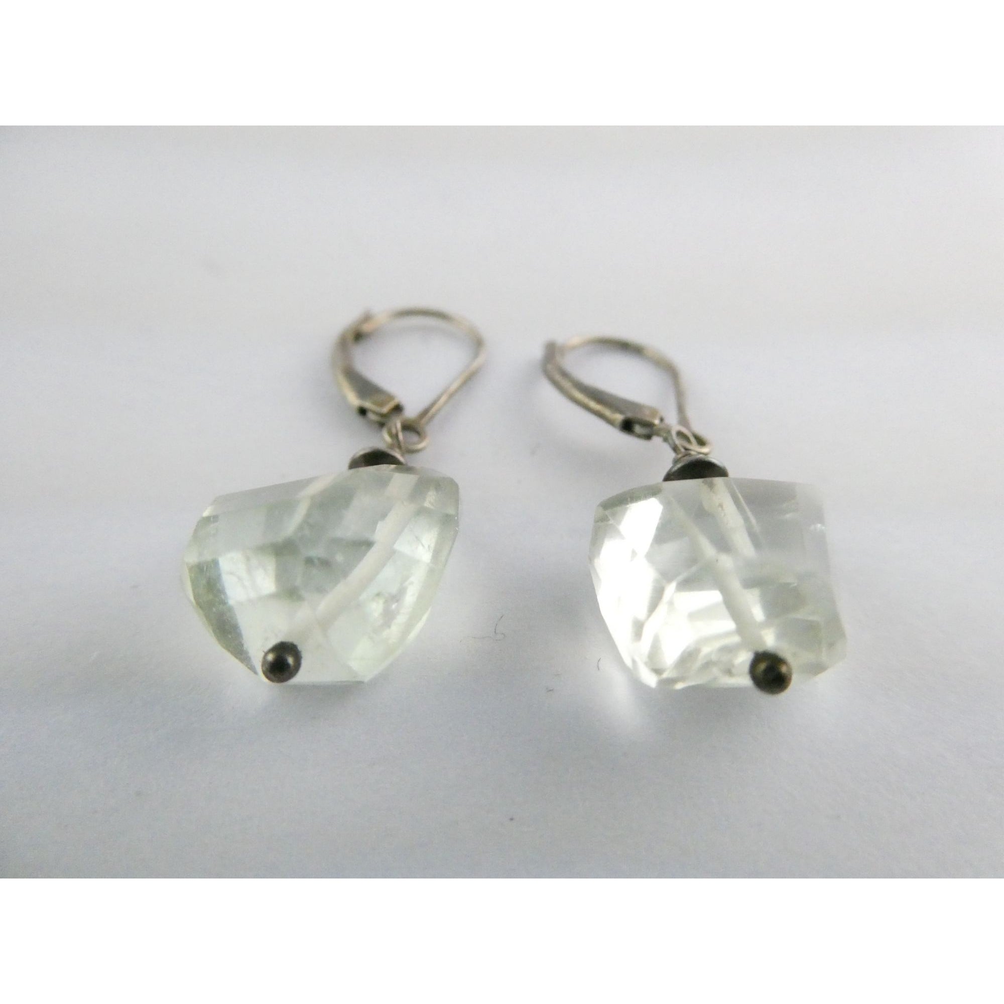 Vintage Sterling Silver Faceted Rock Crystal Quartz Dangling Earrings 4g 32mm