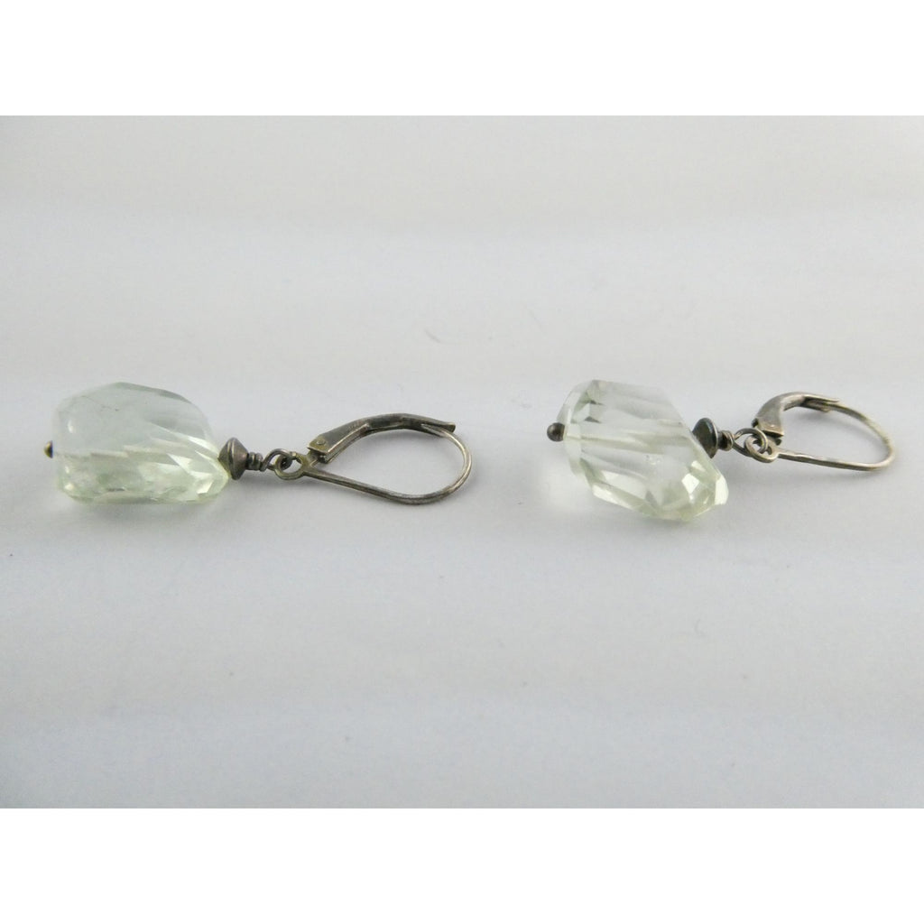 Vintage Sterling Silver Faceted Rock Crystal Quartz Dangling Earrings 4g 32mm