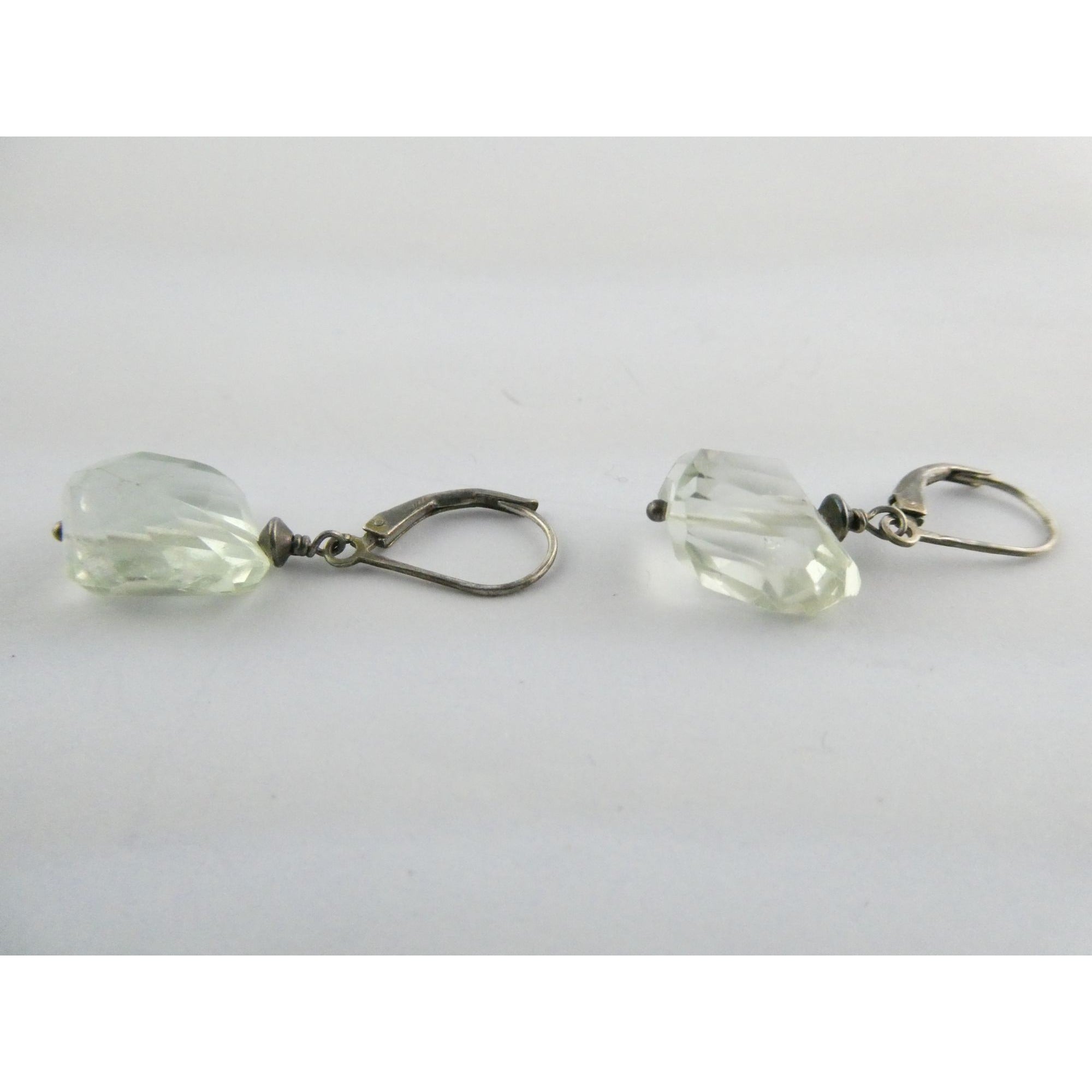 Vintage Sterling Silver Faceted Rock Crystal Quartz Dangling Earrings 4g 32mm