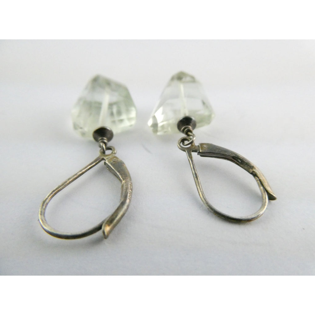 Vintage Sterling Silver Faceted Rock Crystal Quartz Dangling Earrings 4g 32mm