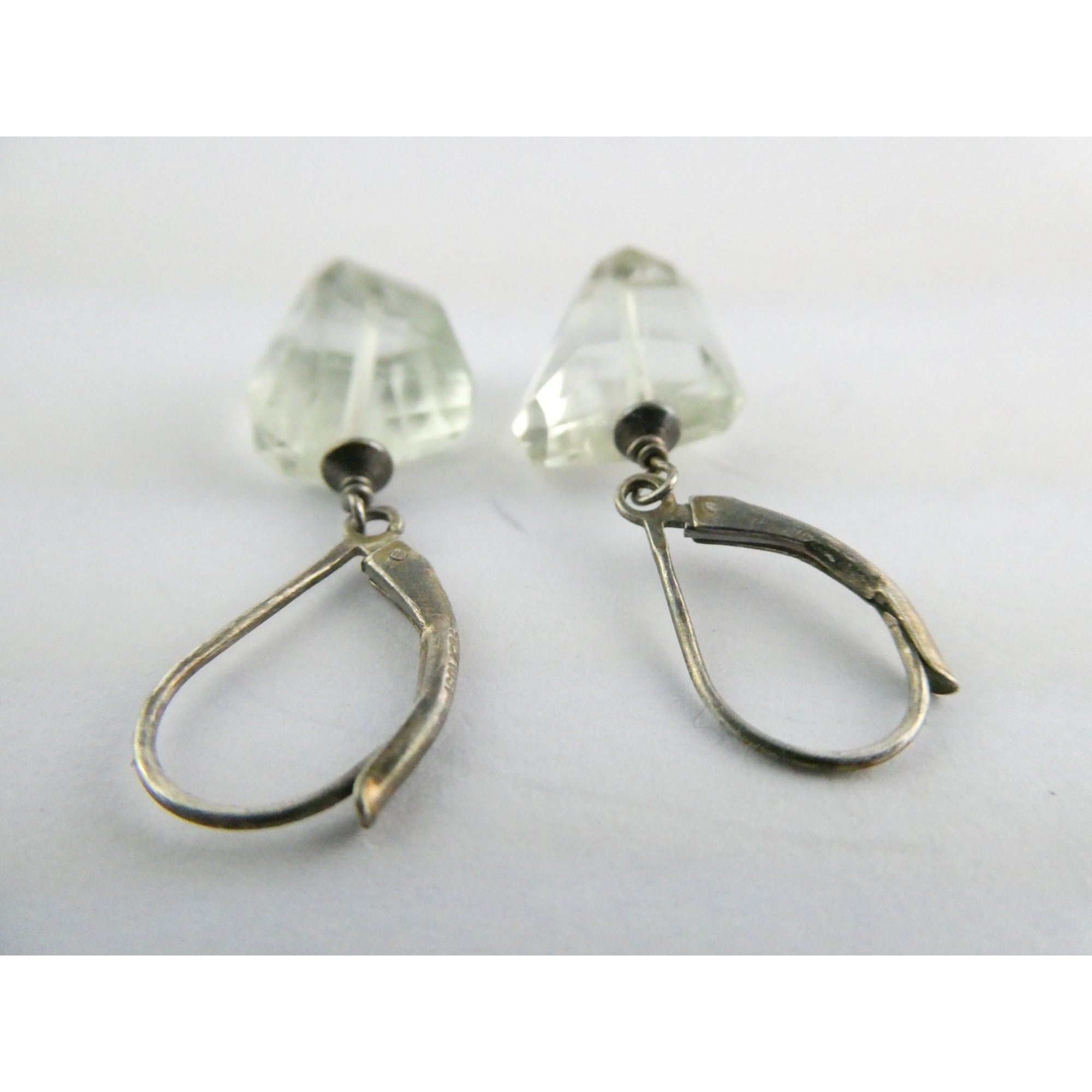 Vintage Sterling Silver Faceted Rock Crystal Quartz Dangling Earrings 4g 32mm