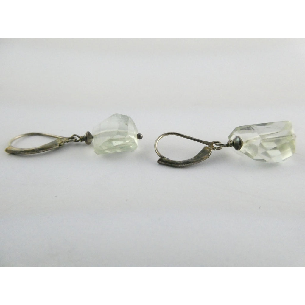 Vintage Sterling Silver Faceted Rock Crystal Quartz Dangling Earrings 4g 32mm