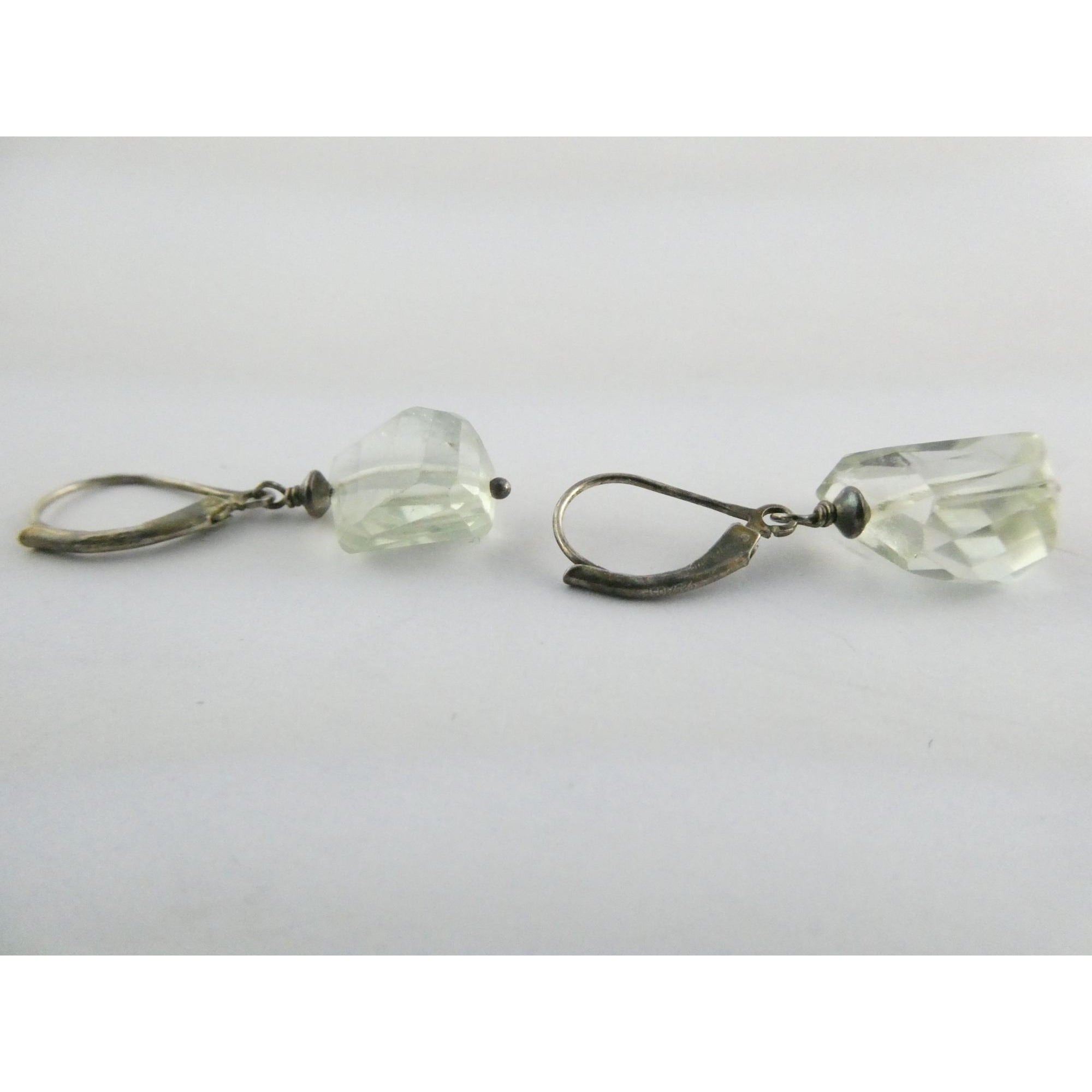 Vintage Sterling Silver Faceted Rock Crystal Quartz Dangling Earrings 4g 32mm