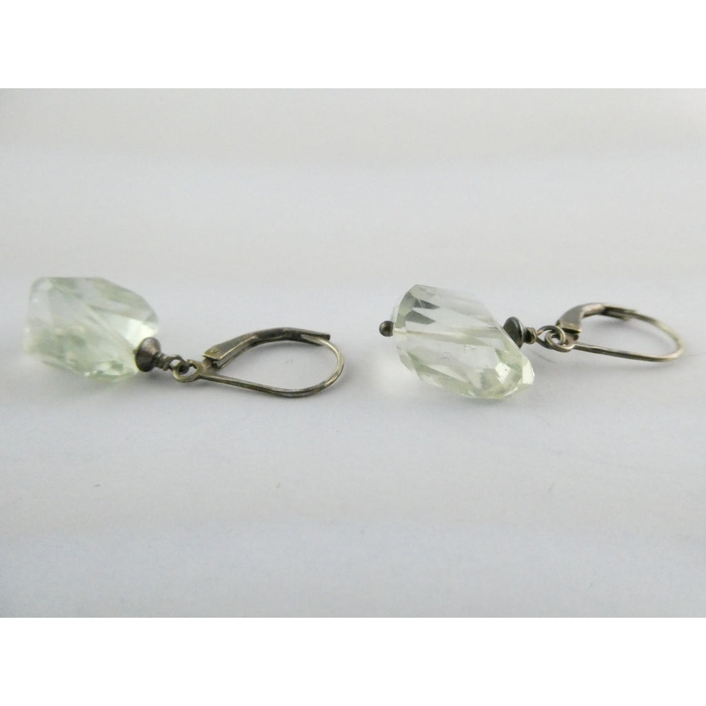Vintage Sterling Silver Faceted Rock Crystal Quartz Dangling Earrings 4g 32mm
