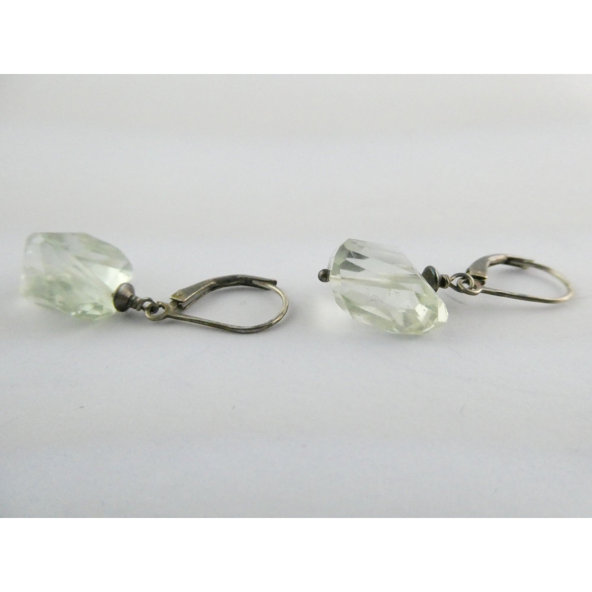 Vintage Sterling Silver Faceted Rock Crystal Quartz Dangling Earrings 4g 32mm