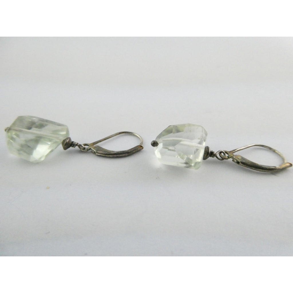Vintage Sterling Silver Faceted Rock Crystal Quartz Dangling Earrings 4g 32mm