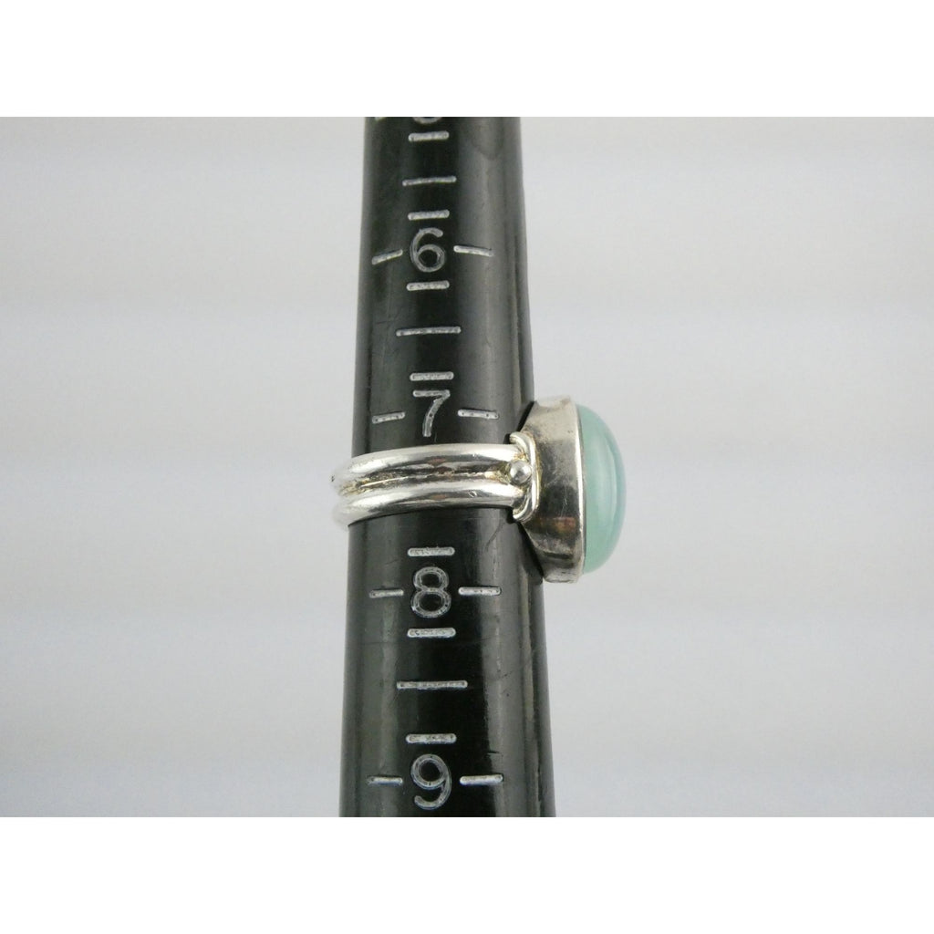 Sterling Silver Seafoam Green Chalcedony Cabochon Ring Size 7.25 Weighs 7.1g