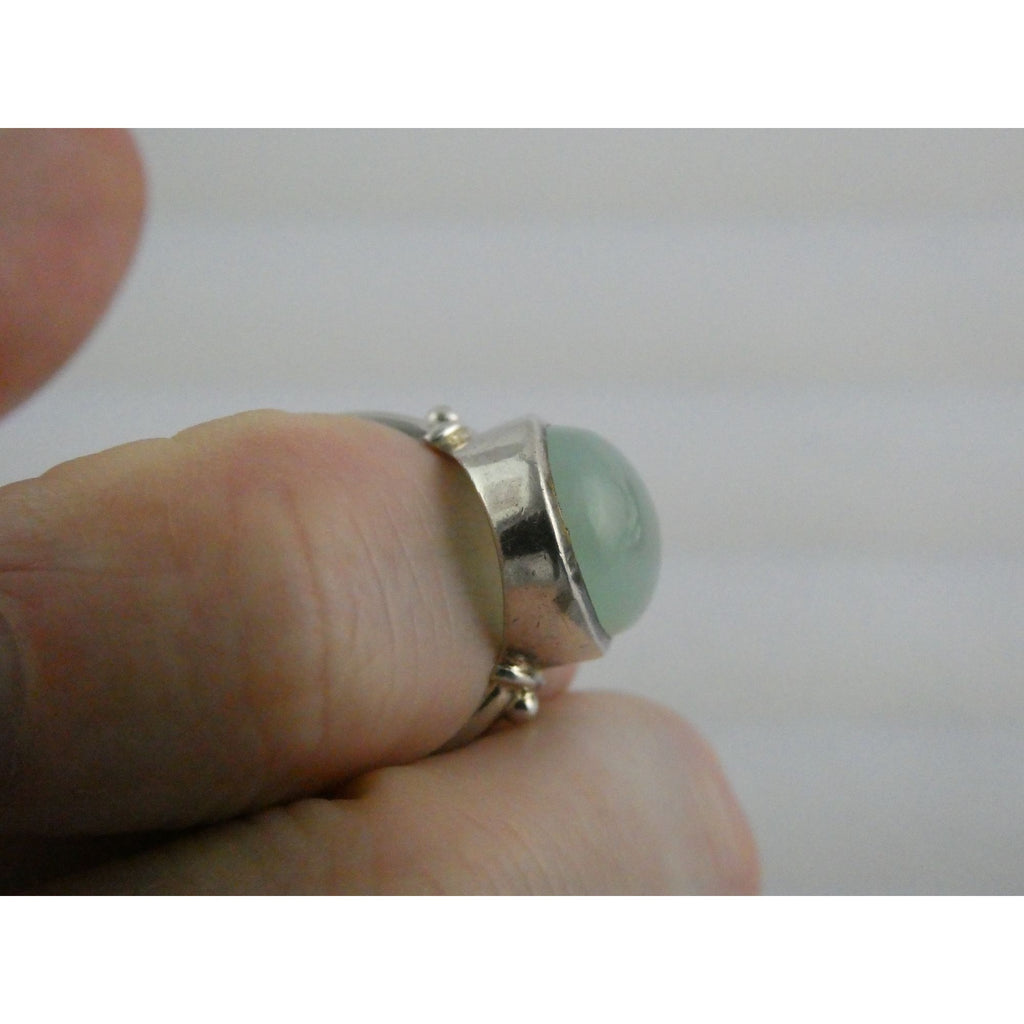 Sterling Silver Seafoam Green Chalcedony Cabochon Ring Size 7.25 Weighs 7.1g