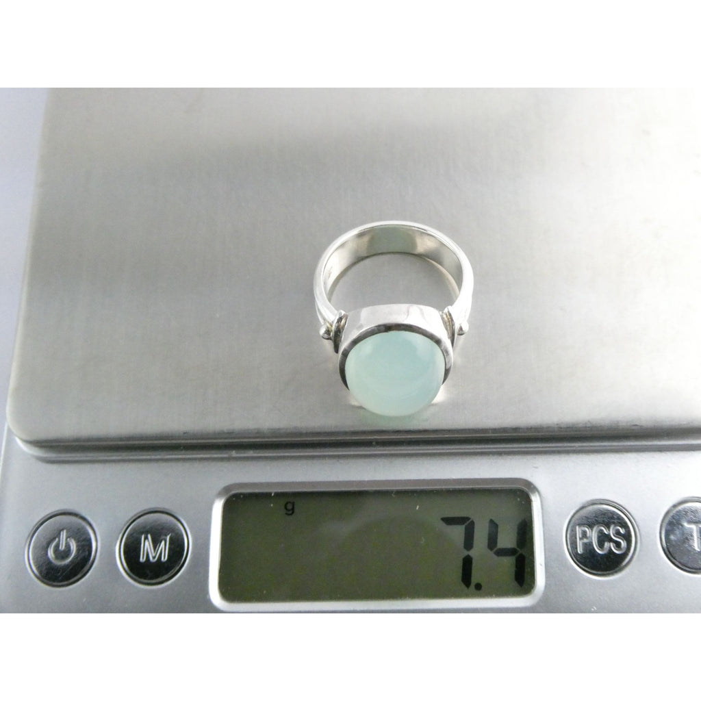 Sterling Silver Seafoam Green Chalcedony Cabochon Ring Size 7.25 Weighs 7.1g