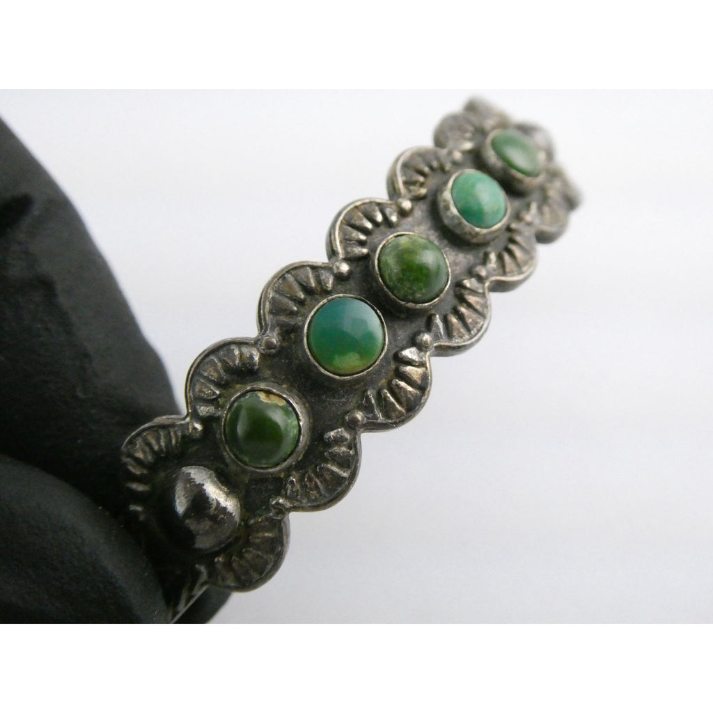 Vintage Southwestern Unmarked Sterling Silver Green Turquoise Cuff Bracelet 6 In