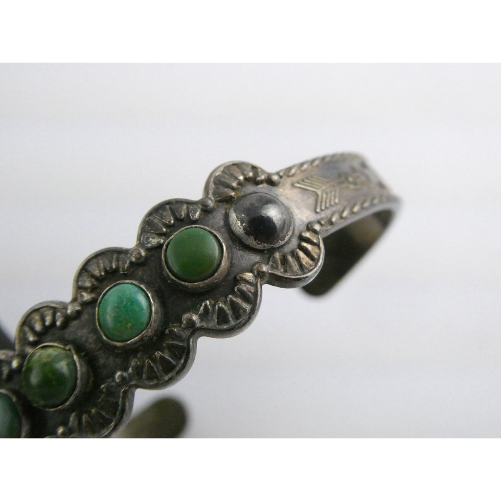 Vintage Southwestern Unmarked Sterling Silver Green Turquoise Cuff Bracelet 6 In