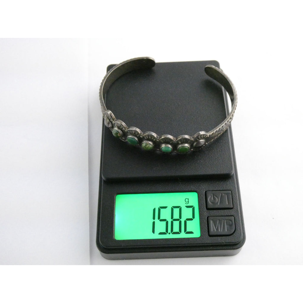 Vintage Southwestern Unmarked Sterling Silver Green Turquoise Cuff Bracelet 6 In