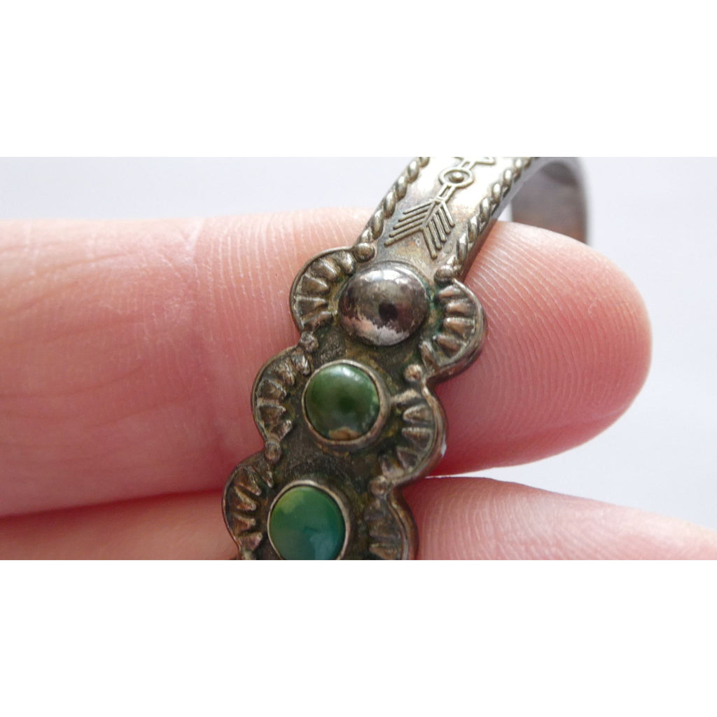 Vintage Southwestern Unmarked Sterling Silver Green Turquoise Cuff Bracelet 6 In
