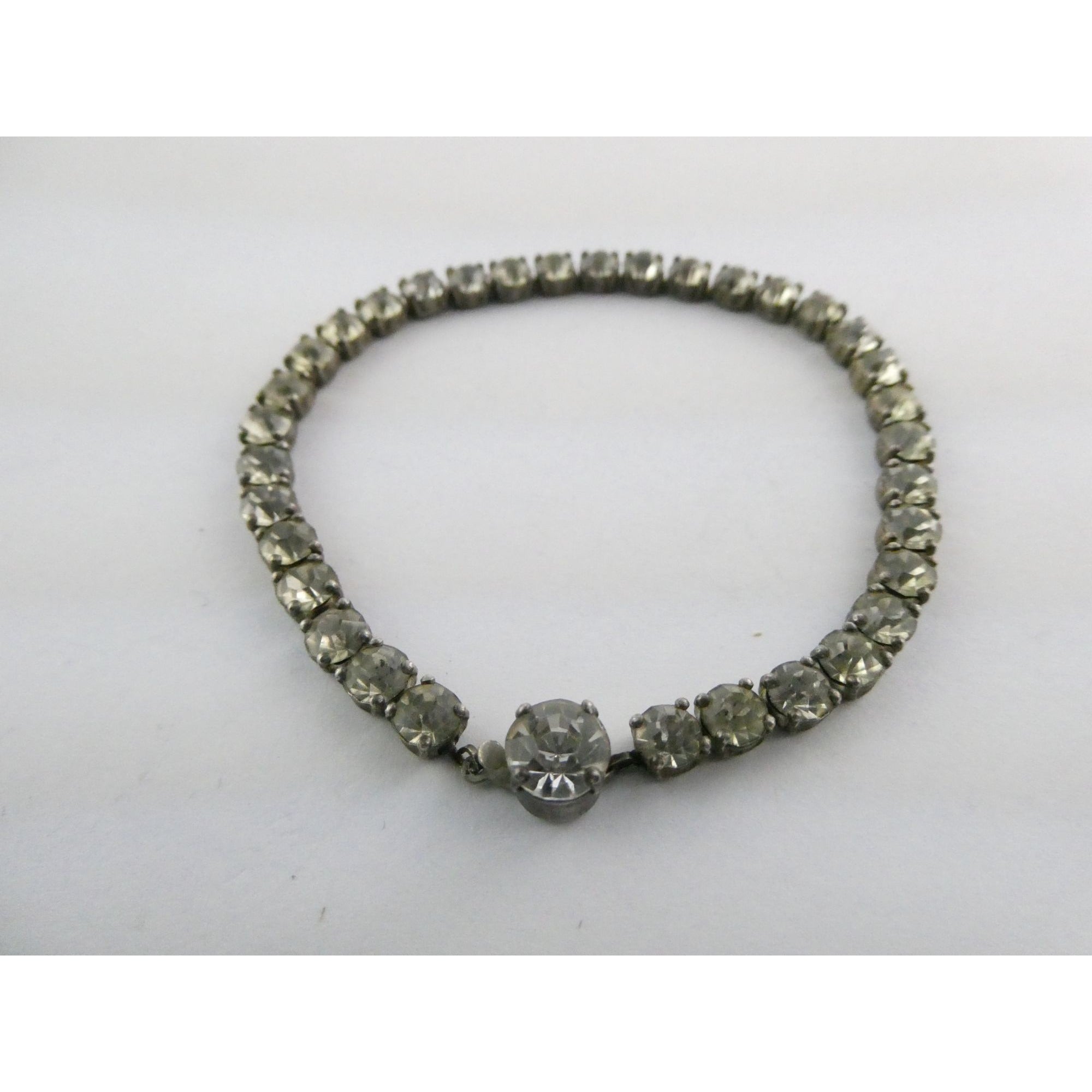 Vintage Coro Sterling Silver White Rhinestone Tennis Bracelet 7.25 Inches 7.3g