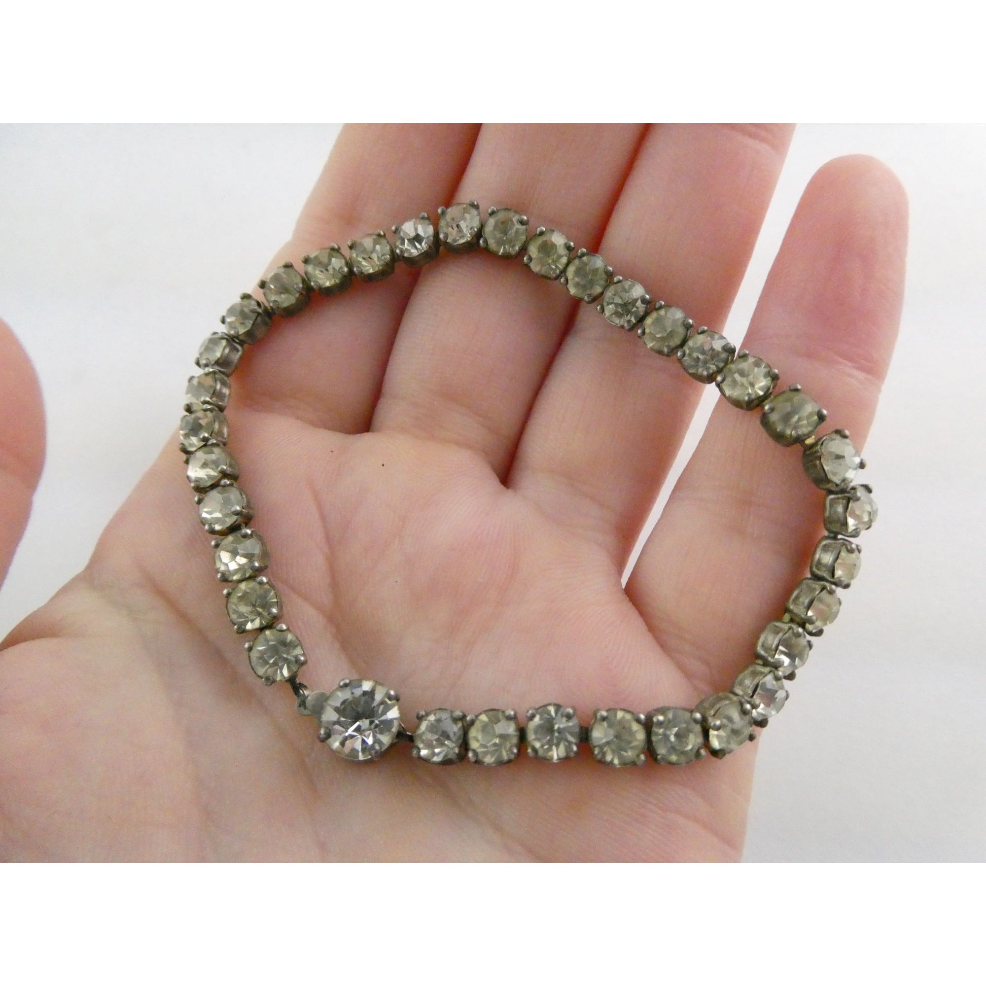 Vintage Coro Sterling Silver White Rhinestone Tennis Bracelet 7.25 Inches 7.3g