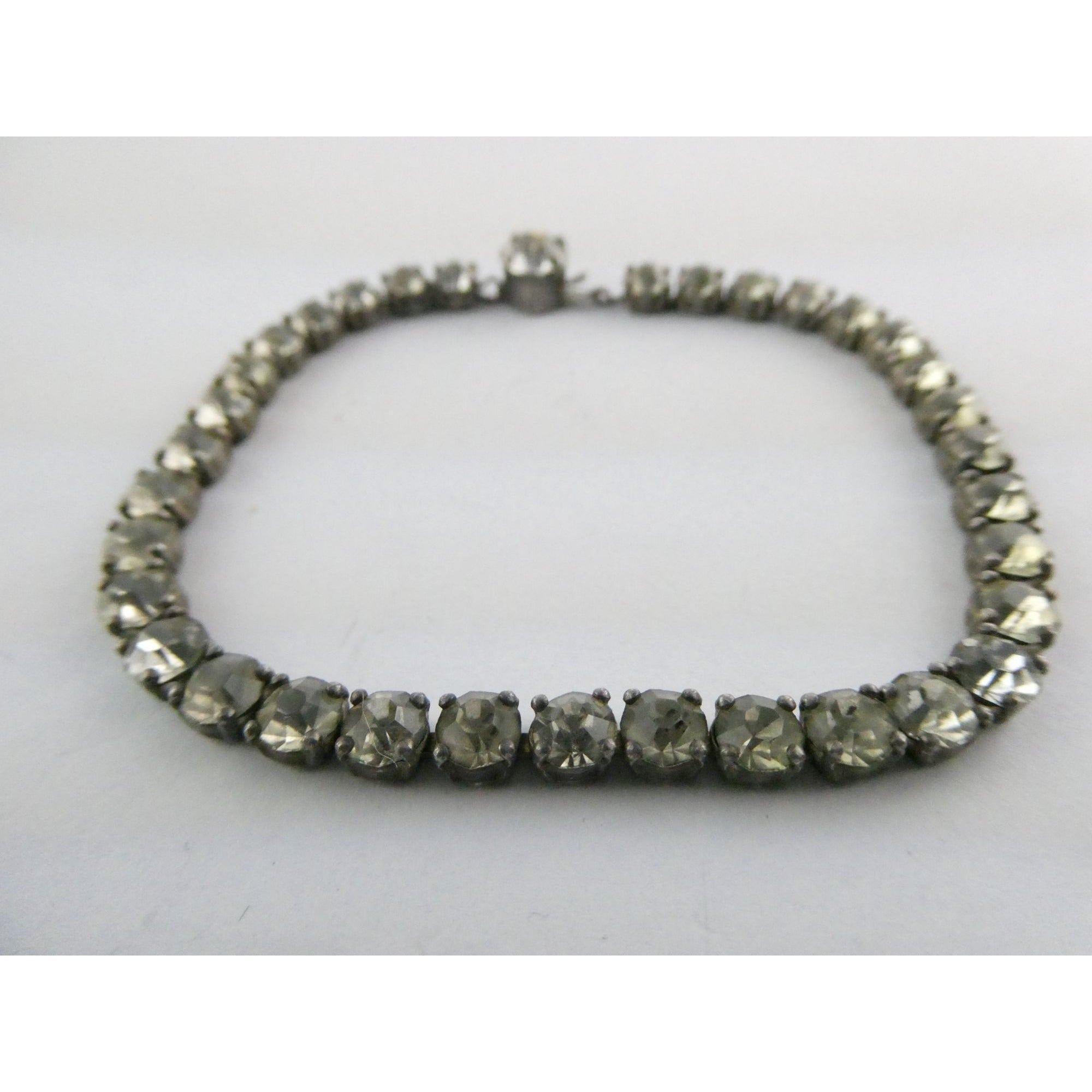 Vintage Coro Sterling Silver White Rhinestone Tennis Bracelet 7.25 Inches 7.3g