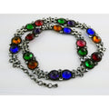 Vintage Schreiner NY Gunmetal Rainbow Rhinestone Adorned Belt 33.5 Inches 171g
