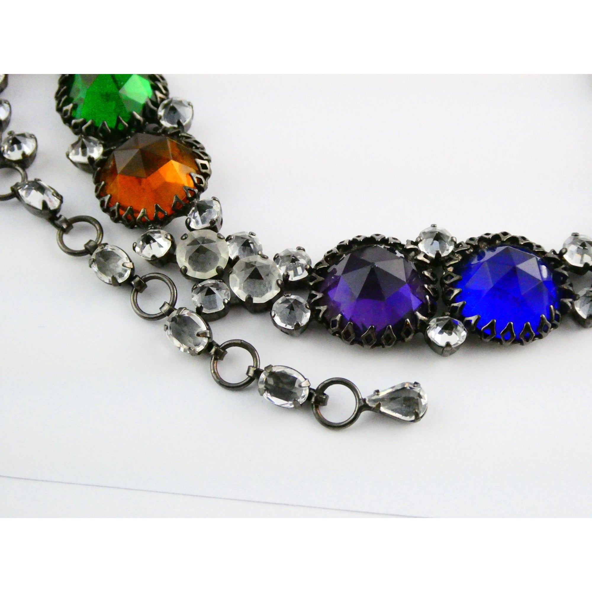 Vintage Schreiner NY Gunmetal Rainbow Rhinestone Adorned Belt 33.5 Inches 171g