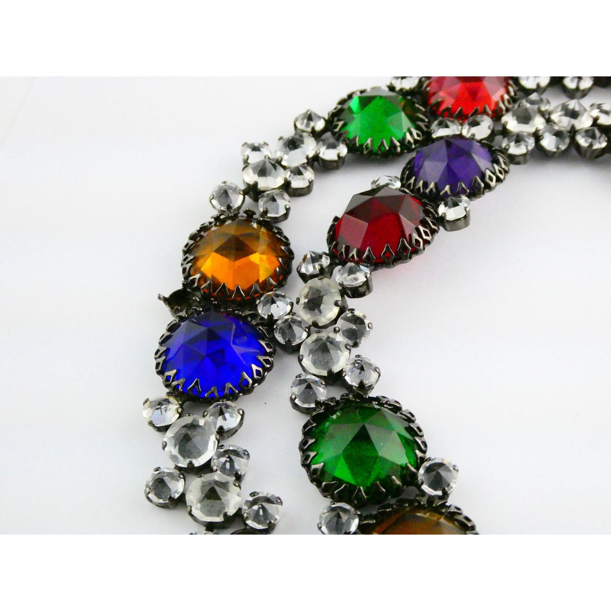 Vintage Schreiner NY Gunmetal Rainbow Rhinestone Adorned Belt 33.5 Inches 171g