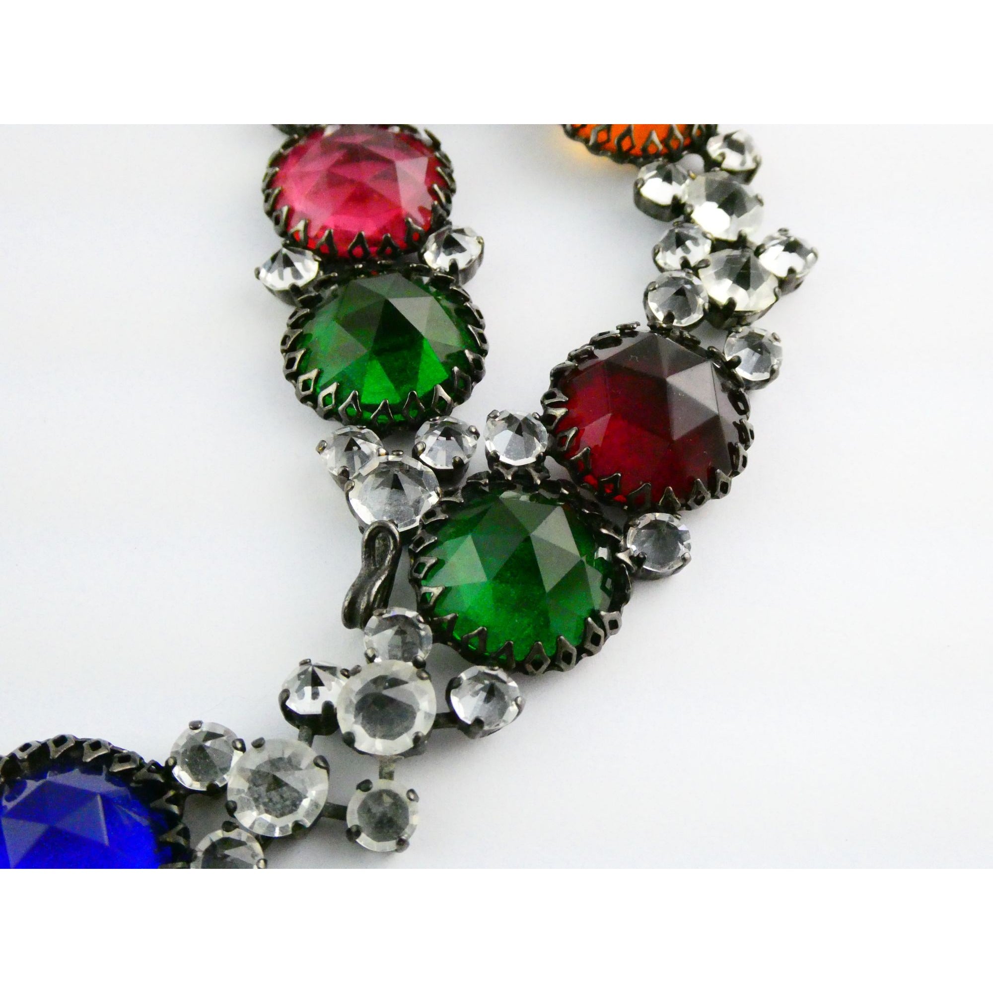 Vintage Schreiner NY Gunmetal Rainbow Rhinestone Adorned Belt 33.5 Inches 171g