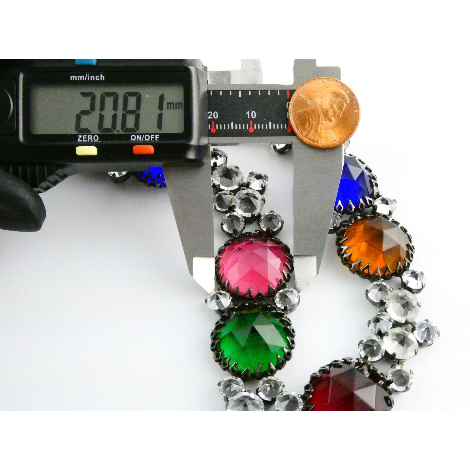 Vintage Schreiner NY Gunmetal Rainbow Rhinestone Adorned Belt 33.5 Inches 171g