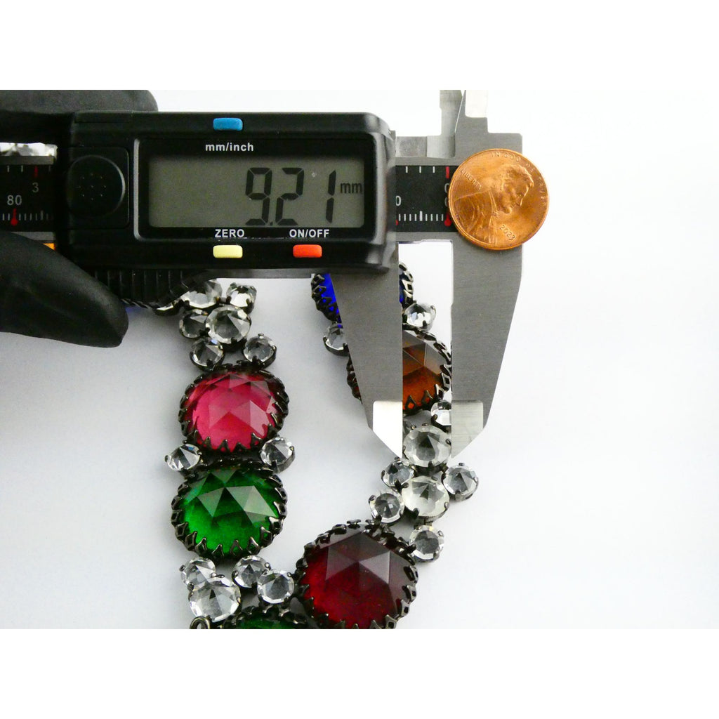 Vintage Schreiner NY Gunmetal Rainbow Rhinestone Adorned Belt 33.5 Inches 171g