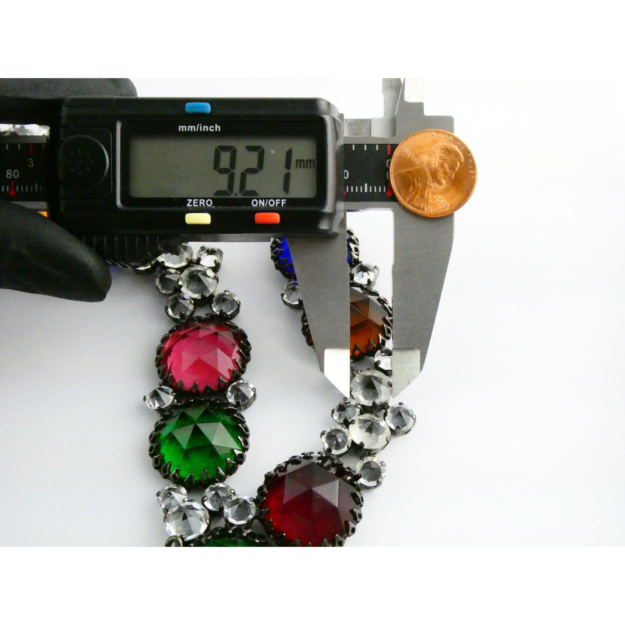 Vintage Schreiner NY Gunmetal Rainbow Rhinestone Adorned Belt 33.5 Inches 171g