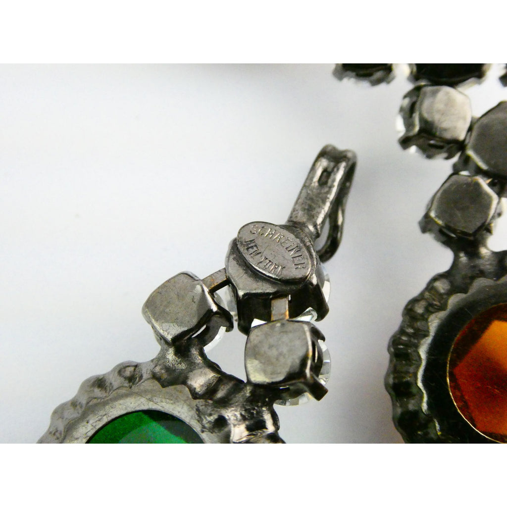 Vintage Schreiner NY Gunmetal Rainbow Rhinestone Adorned Belt 33.5 Inches 171g