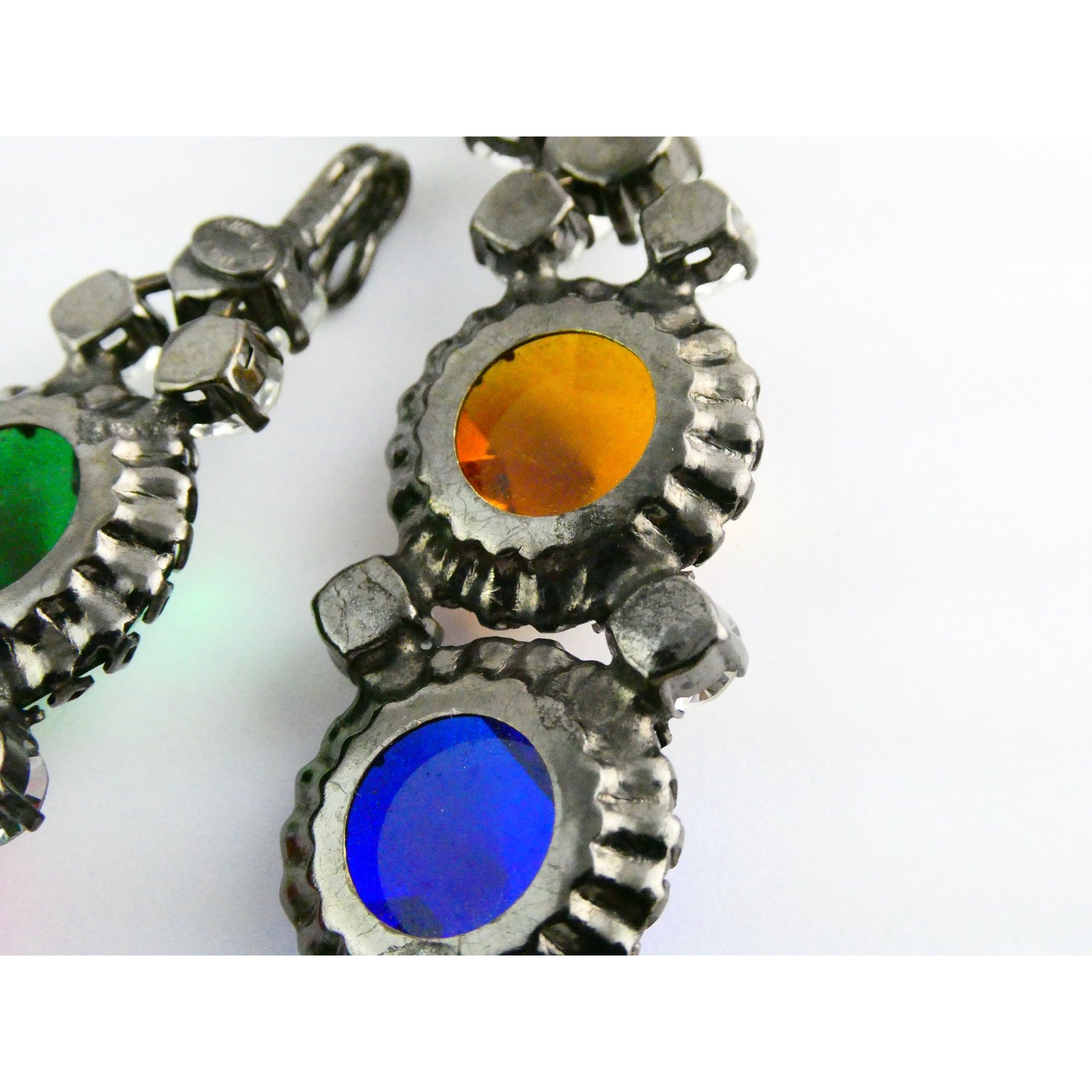 Vintage Schreiner NY Gunmetal Rainbow Rhinestone Adorned Belt 33.5 Inches 171g