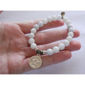 T Jazelle White Moonstone Gemstone Stretch Bracelet Sterling Silver Star Charm