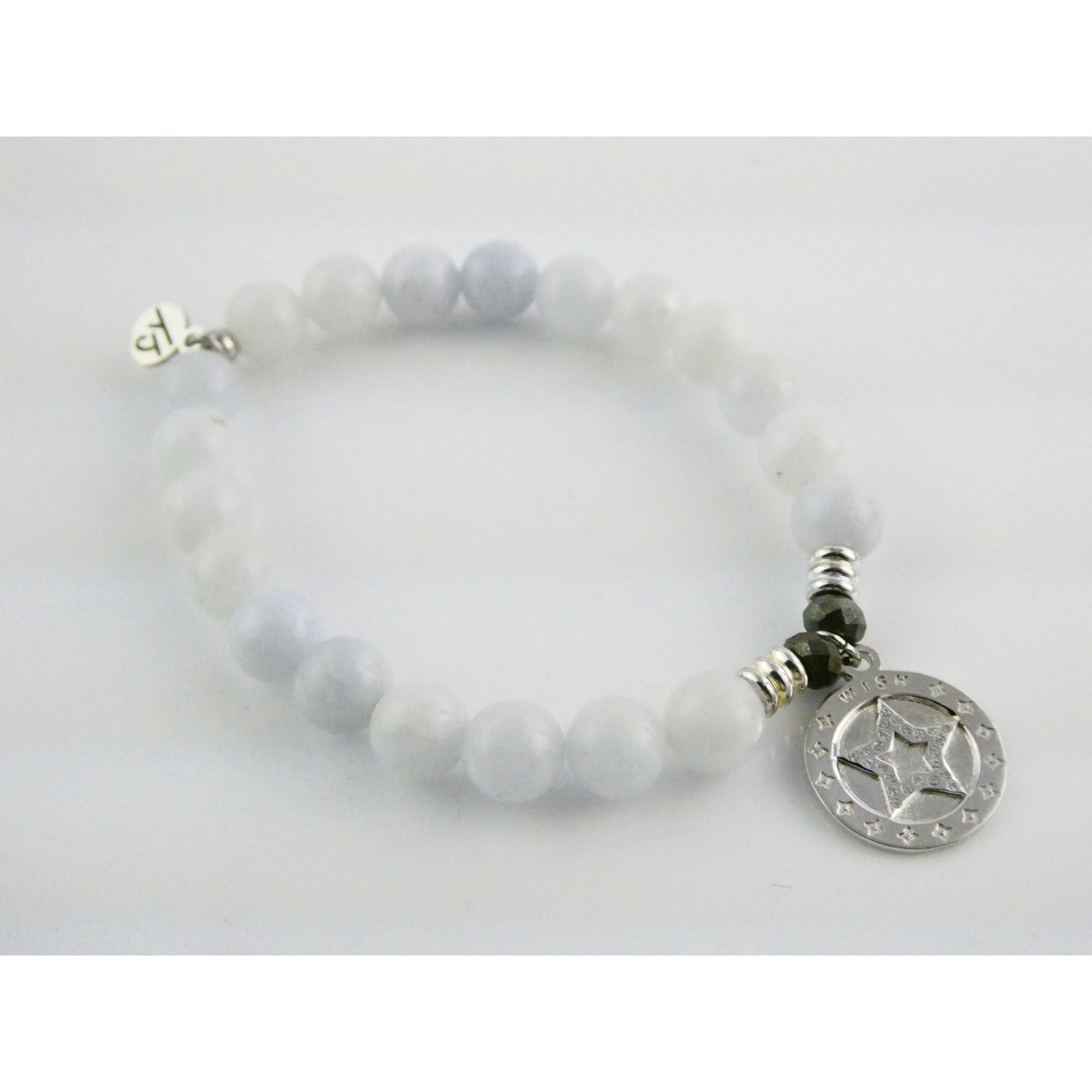 T Jazelle White Moonstone Gemstone Stretch Bracelet Sterling Silver Star Charm
