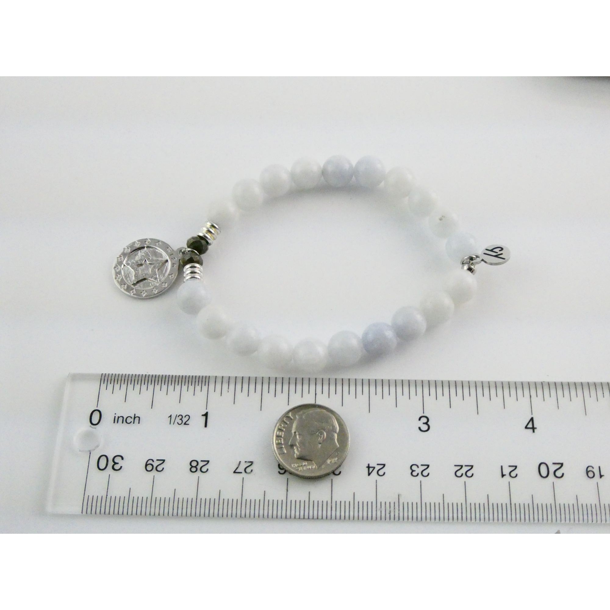 T Jazelle White Moonstone Gemstone Stretch Bracelet Sterling Silver Star Charm