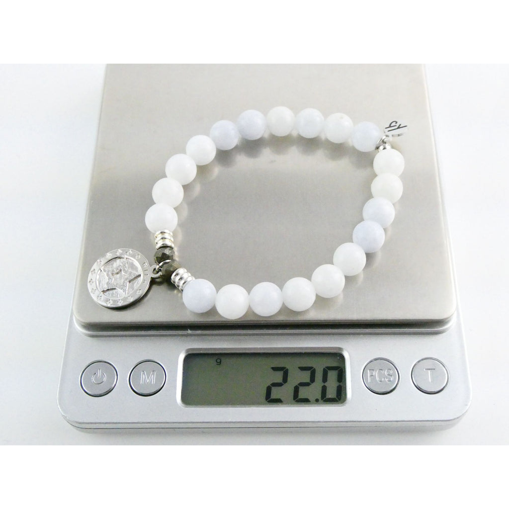 T Jazelle White Moonstone Gemstone Stretch Bracelet Sterling Silver Star Charm